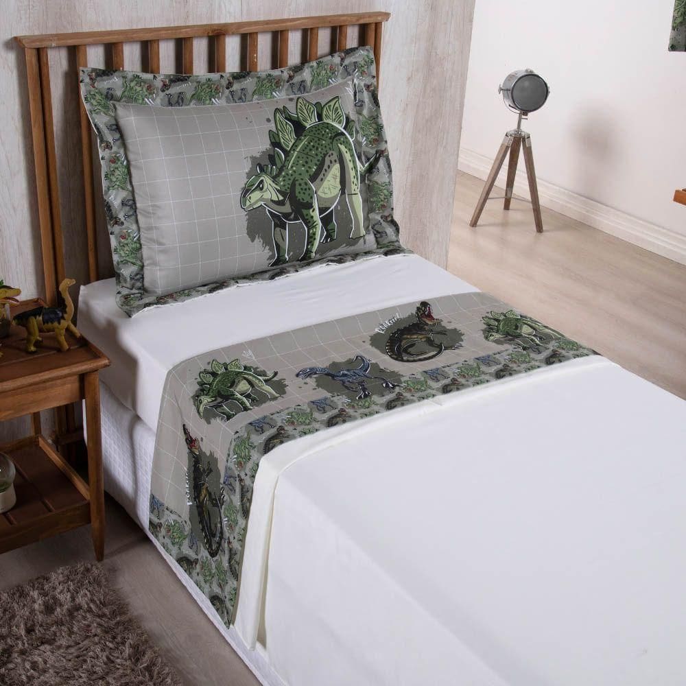 Jogo De Lençol Juvenil Boy 3 Peças Micropercal 300 Fios Estampado - Dinossauro - 100% Poliéster