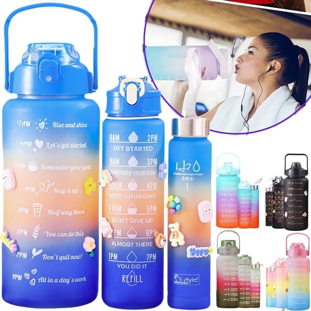 Kit 3 Garrafas Água Academia 2000 900 Azul Claro-Laranja-Az