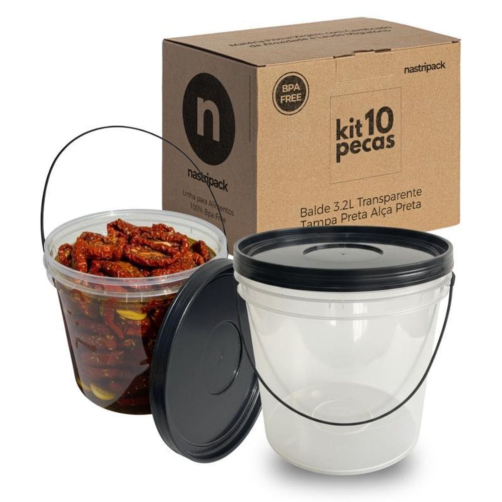 Balde 3,2L Transparente Para Uso Alimentício - 10 Pçs