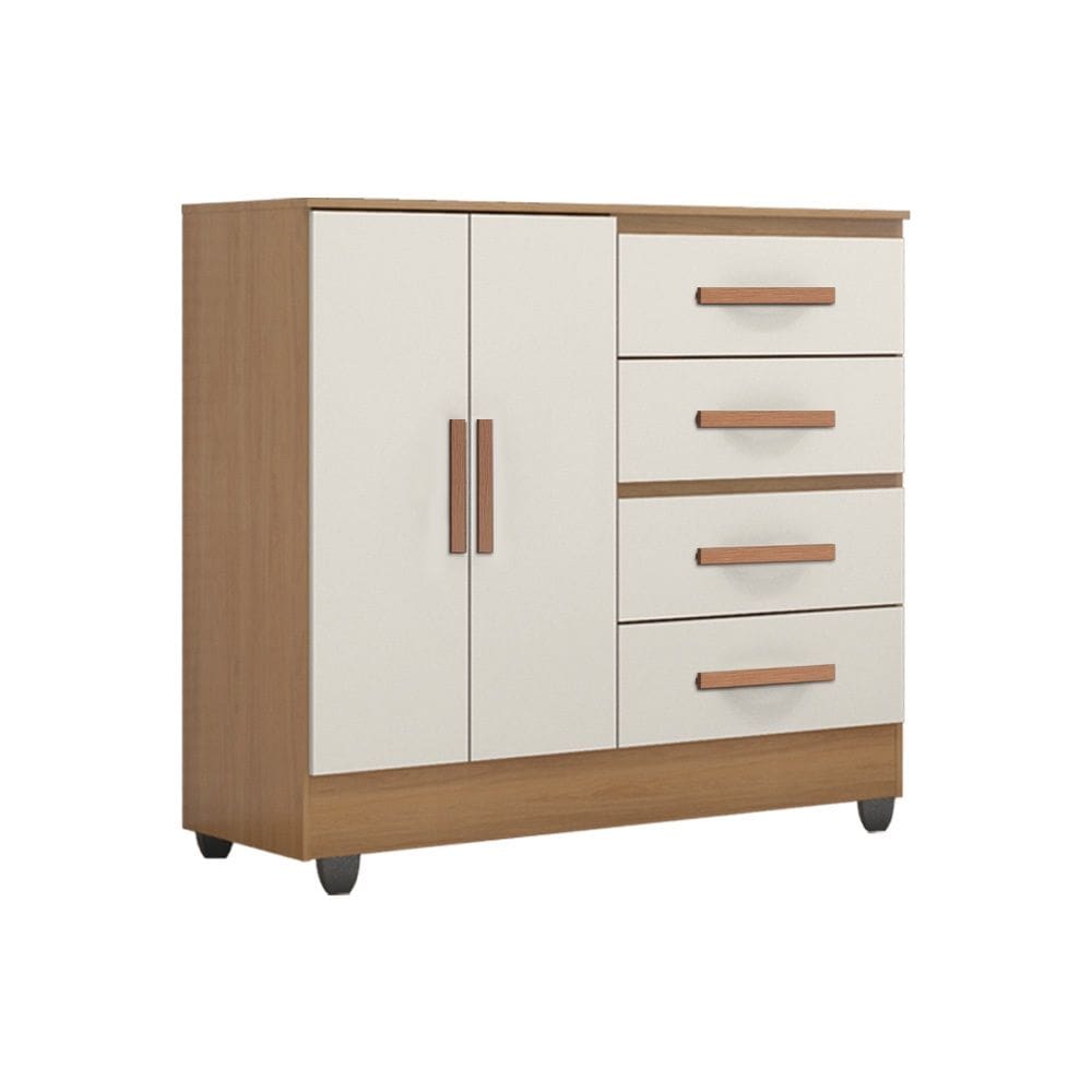 Comoda 04 Gavetas 02 Portas Lite com Pés - Nature/Off White Móveis Leão
