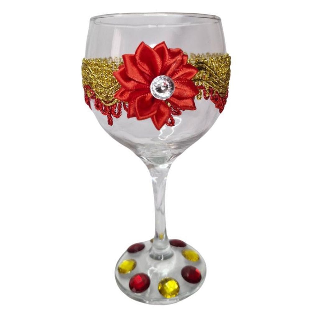 Taça Royal Cigana Vermelha E Dourada Flor + Presente
