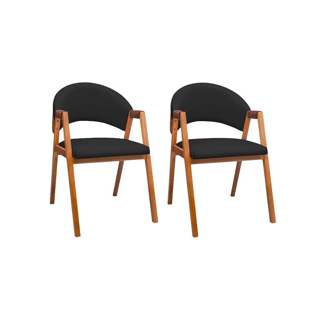 2 Cadeiras Sala De Jantar Em Madeira Luiza Sintético Ds Home Sintético Preto