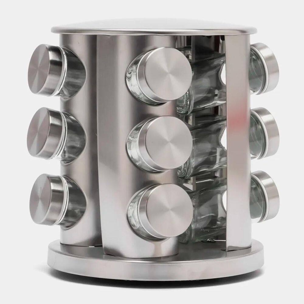 Conjunto Porta Condimento Vidro Tampa Inox Giratório