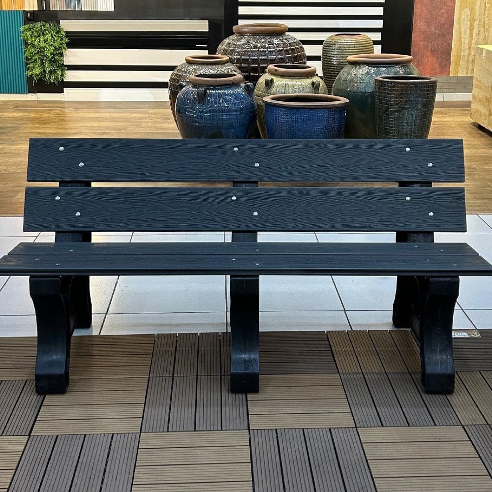 Banco para Jardim com Encosto para Áreas Externas Madeira Ecológica 290cm Cinza Escuro