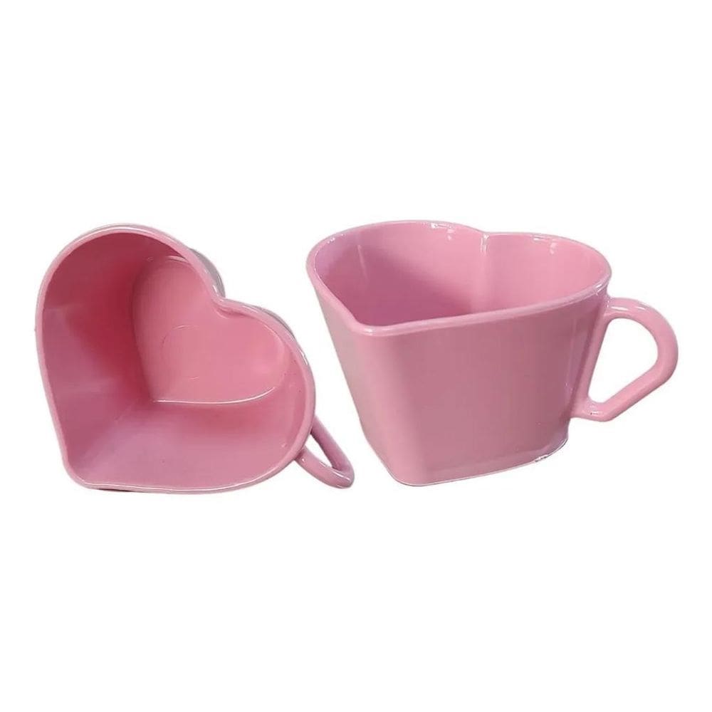 Jogo 10 Xícara Coração Para Café Cor Rosa 100 Ml