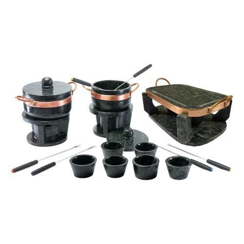 Kit Fondue Pedra Sabão Completo 18 Pçs Churrasqueira Oval 31