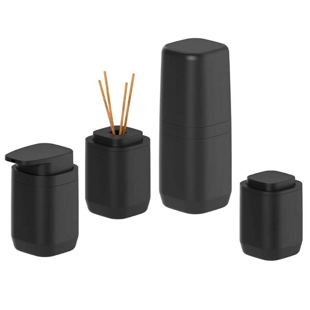 Kit Banheiro Porta Algodão Escova Sabonete Difusor Preto