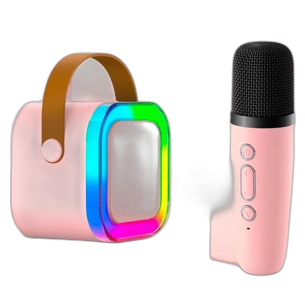 Caixa Som Karaokê Portátil Bluetooth Microfone Sem Fio Luz