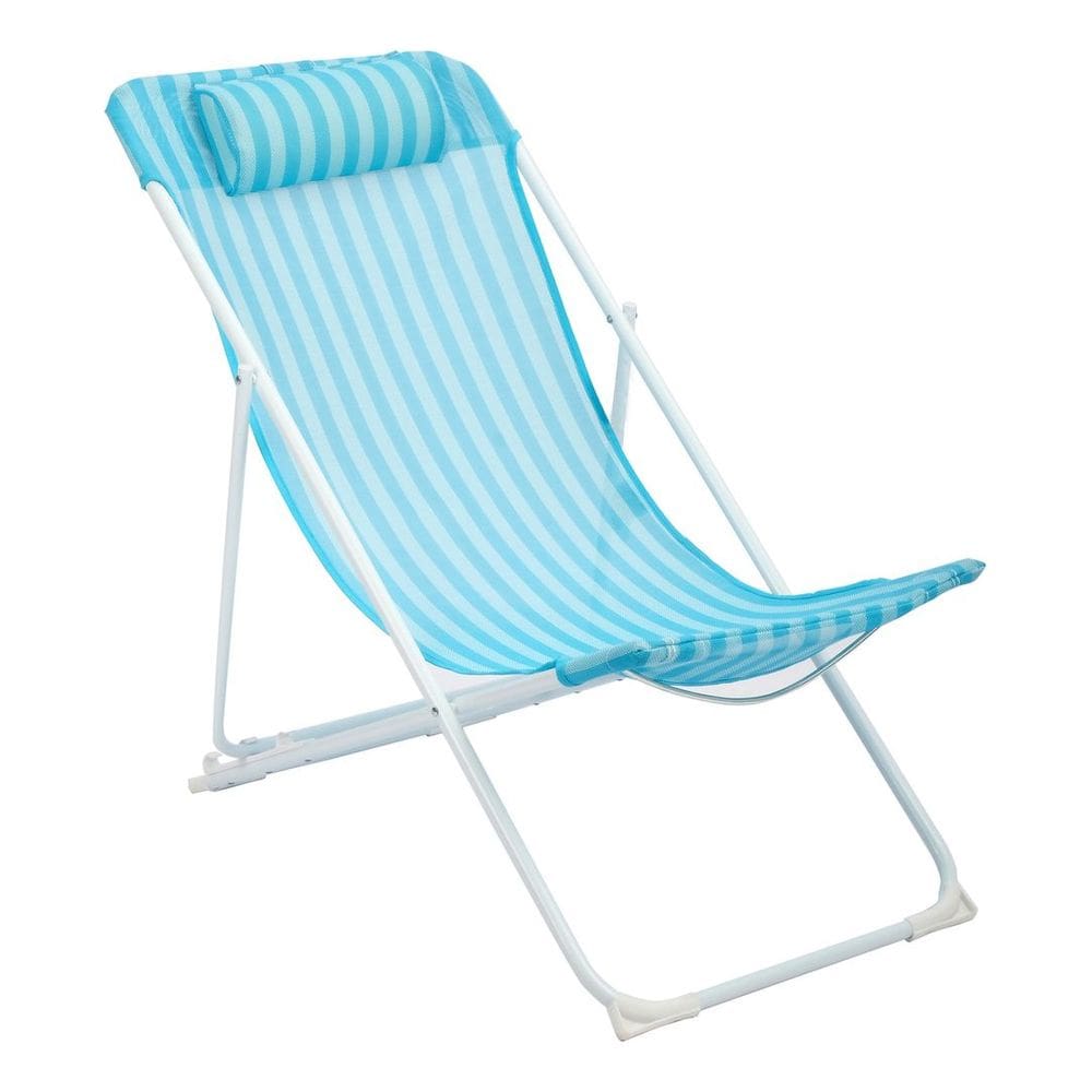 Cadeira De Praia Azul 3 Posicoes Retro Com Almofada