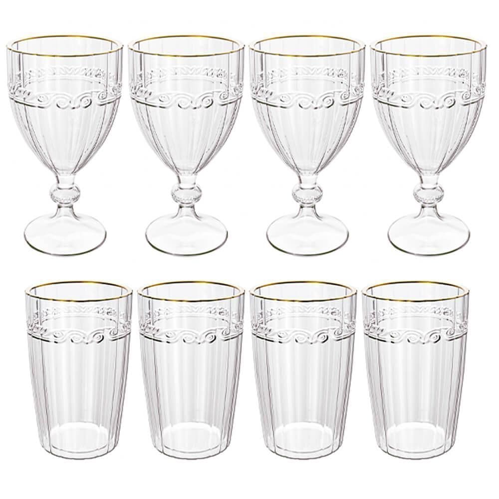 Jogo Taças E Copos Cristal Imperial Fio Ouro 8 Peças Lyor