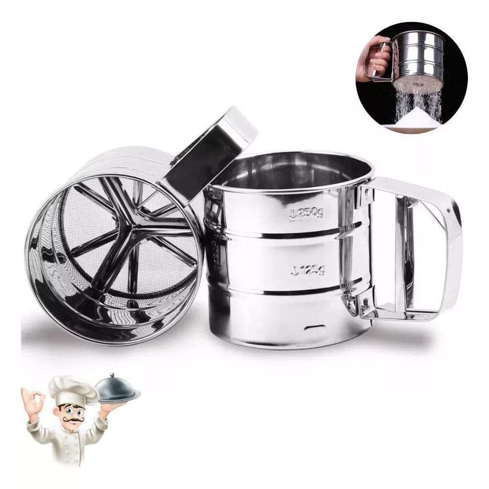 Caneca Peneira Polvilhadora Aço Inoxidável Pratica 250G
