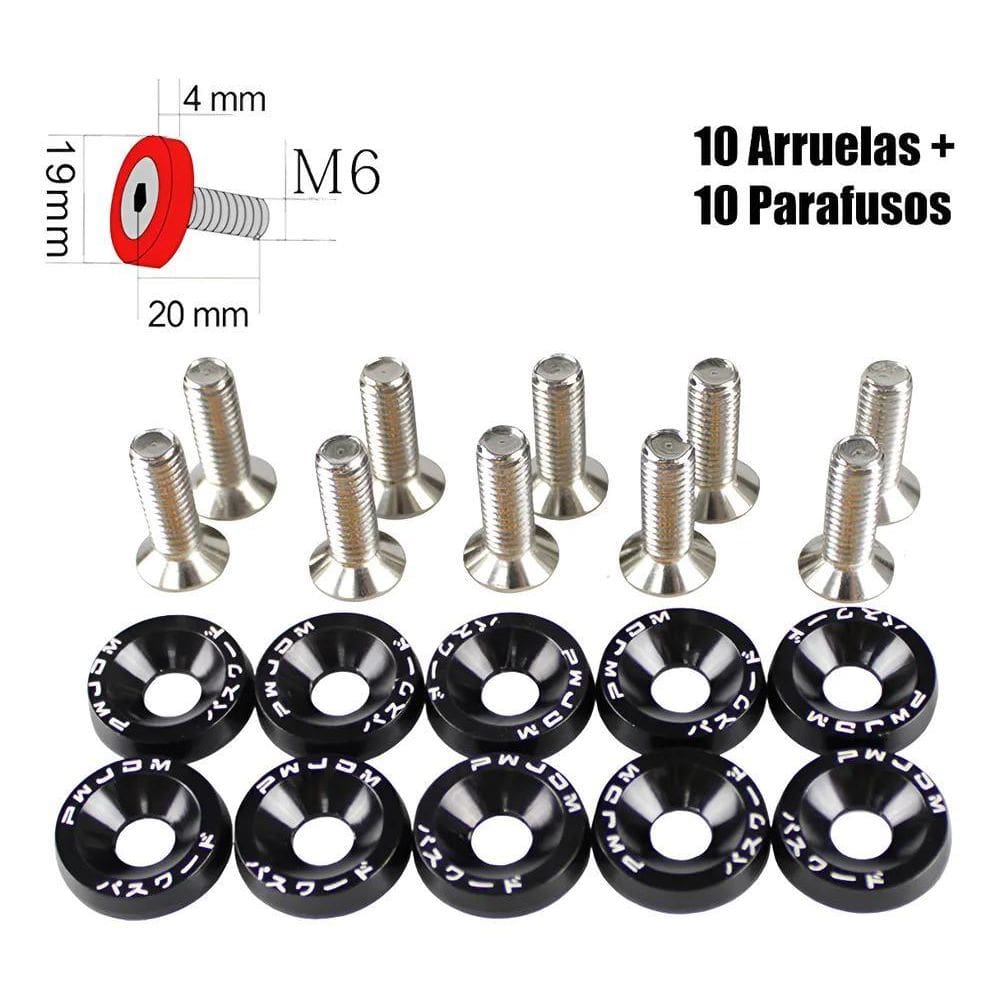 Parafuso Arruela Anodizada M6 Jdm Fender Tuning Kit 10 Preto