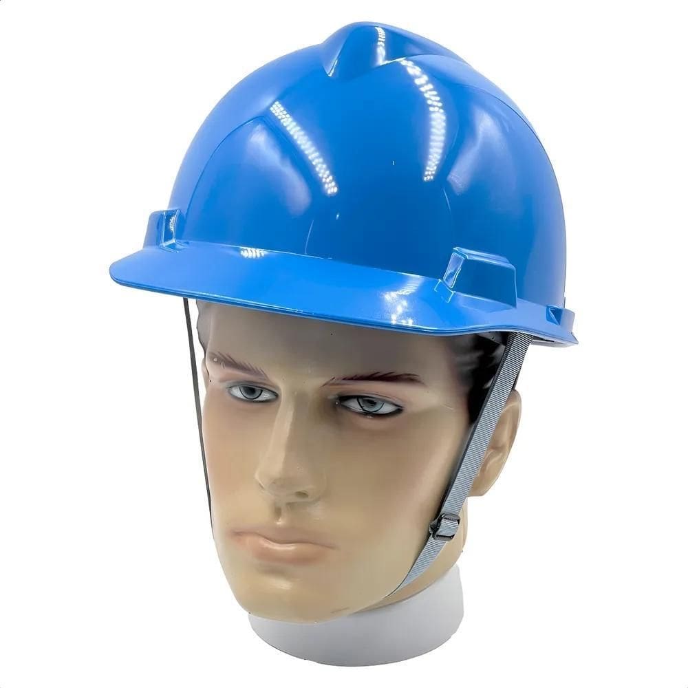 Capacete Msa V-Gard, Suspensão Push-Key Com Jugular Ca Azul