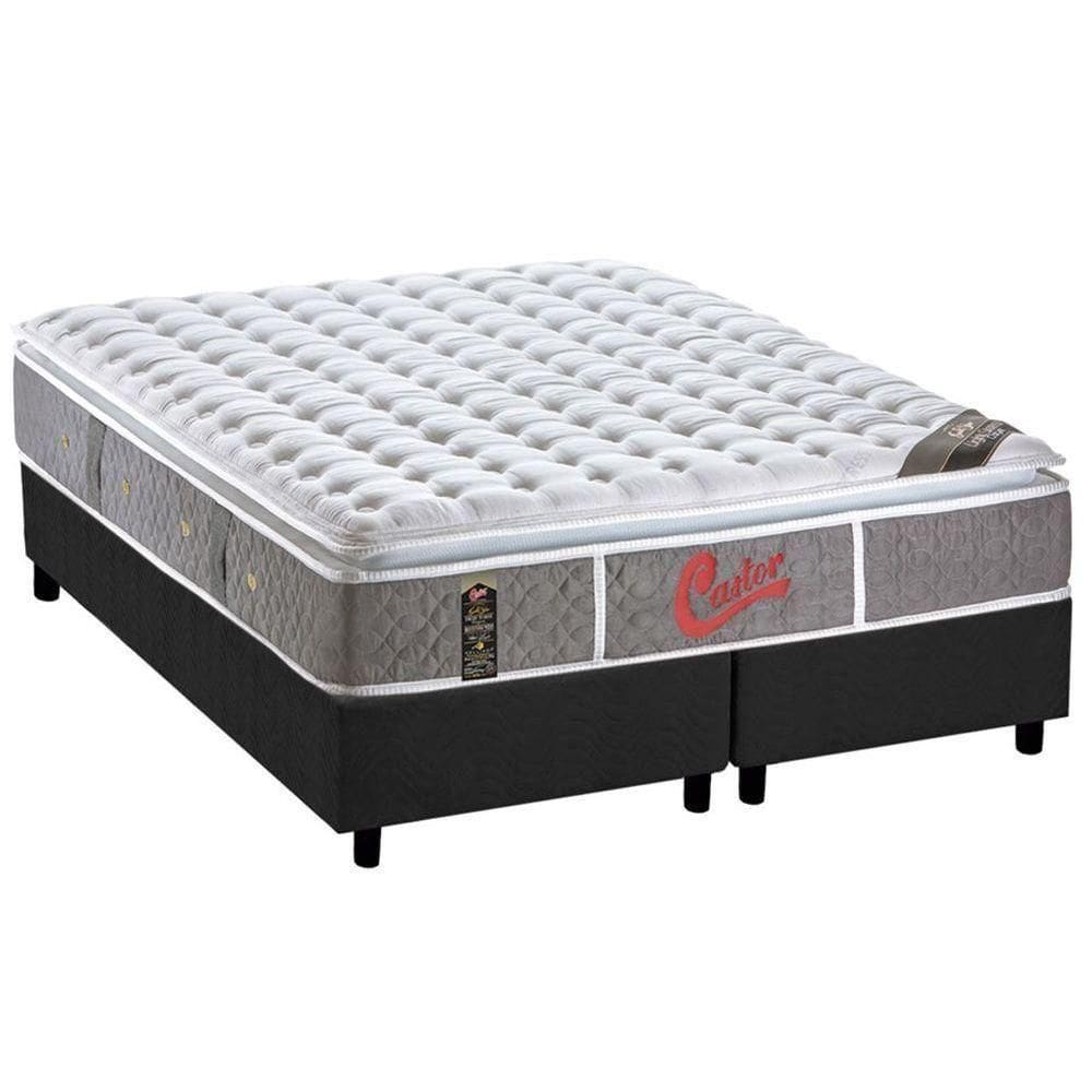 Cama Box King: Colchão Molas Ensacadas Castor Light Oxygen New + Base Crc Suede Cinza (193x203)