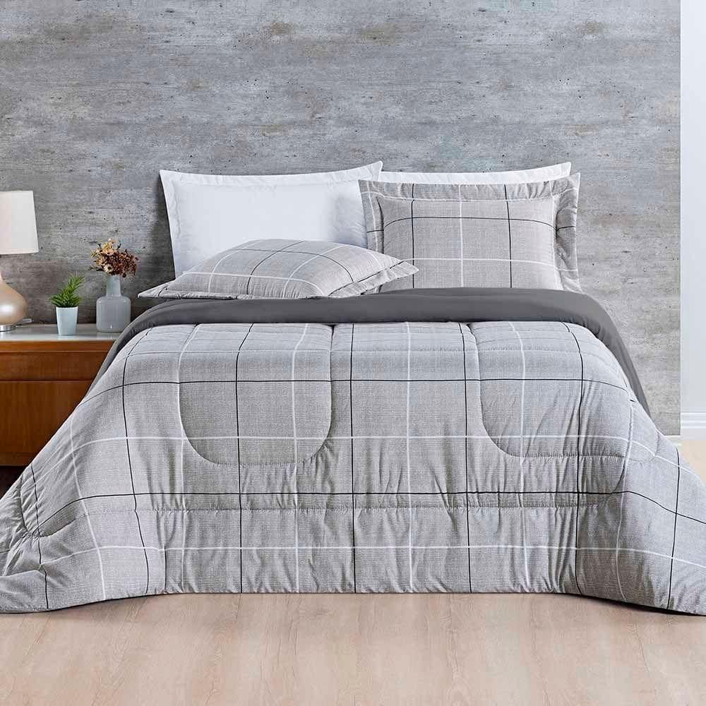 Kit Edredom Júlia Queen 3 Peças Dupla Face Micropercal 200 Fios - Dallas - 100% Poliéster