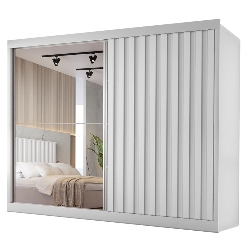 Guarda Roupas Casal 2 Portas de Correr com Espelho Ripado 100% MDF 4 Gavetas Malta