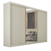 Guarda Roupas Casal 3 Portas de Correr com Espelho Ripado 100% MDF 6 Gavetas Dublin