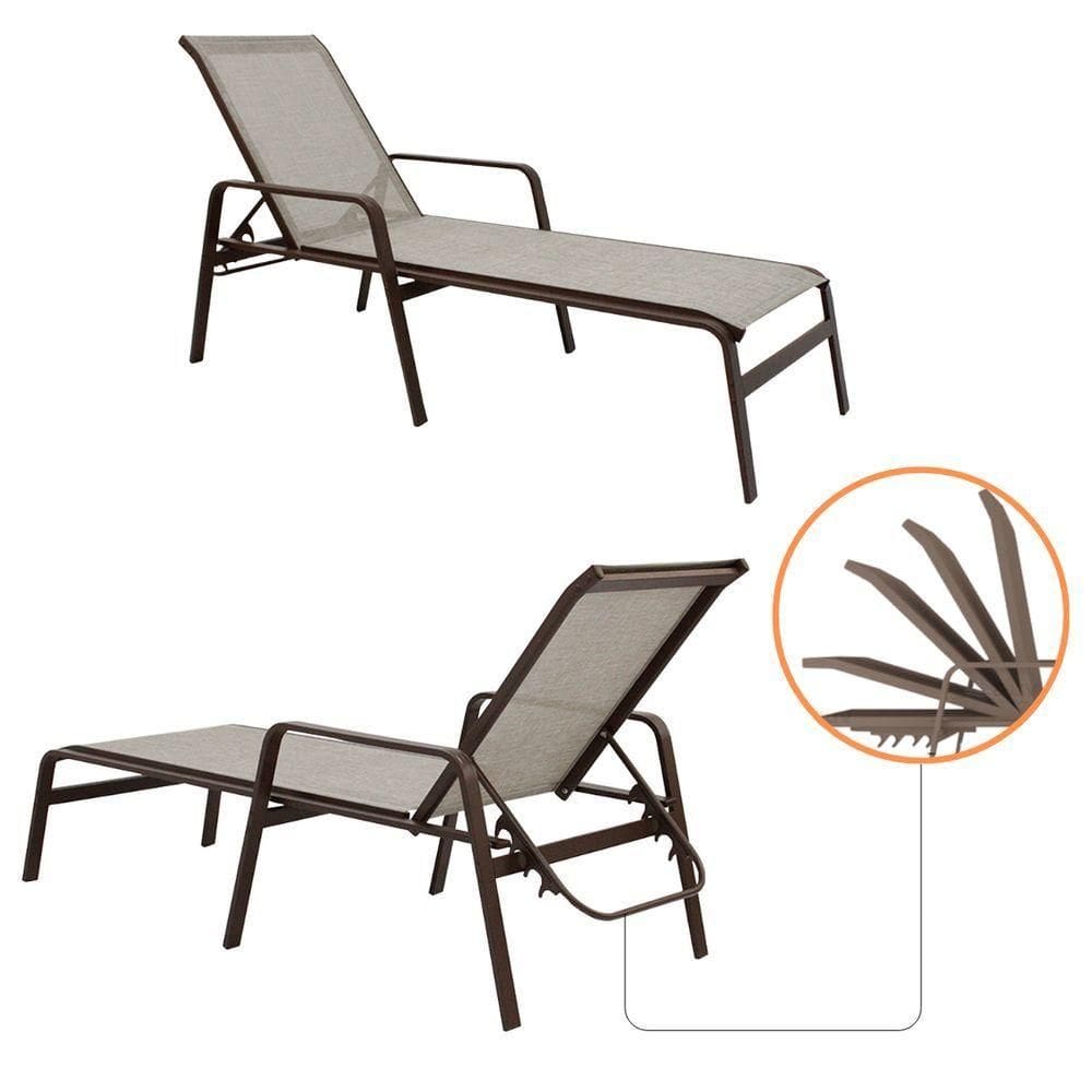 Kit 2 Cadeira Espreguiçadeira Sevilha Tela Sling Alumínio Praia Piscina Capuccino