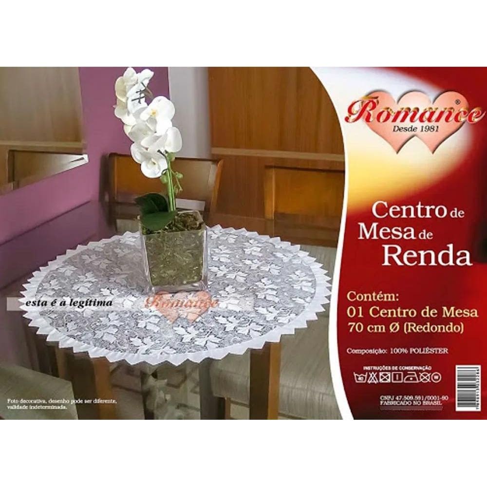 Centro De Mesa Em Renda Branco Redondo 70Cm De Diâmetro