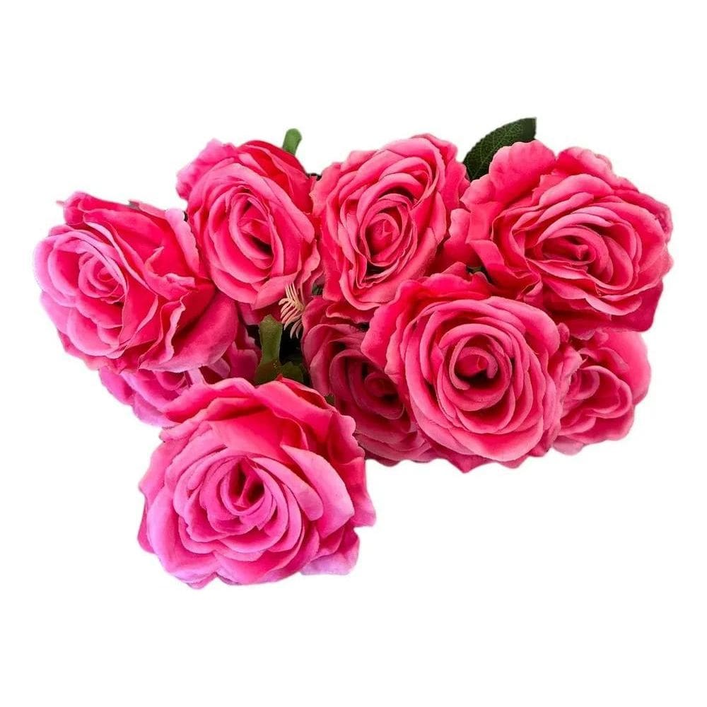 Buquê De Rosa Grande Artificial Com 9 Rosa Pink