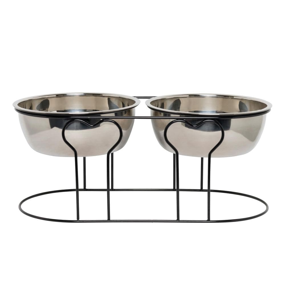 Suporte de alimentação YML de ferro forjado de 7 polegadas com taças duplas de aço inoxidável