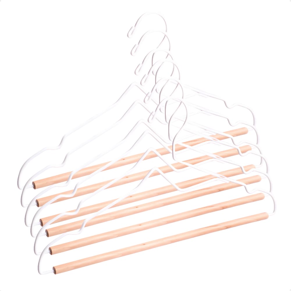 Kit 6 Cabide Ferreiro com Barra em Madeira para Organização de Roupas