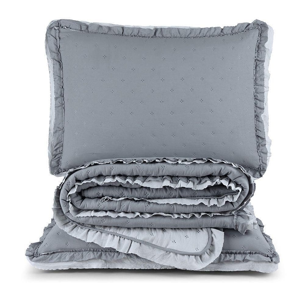 Colcha Alice 200 Fios King 03 Peças 100% Poliéster - Cinza