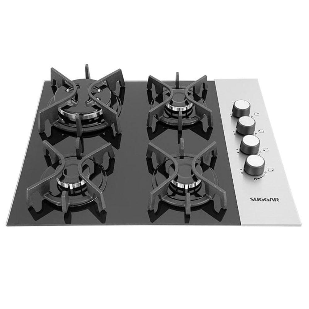 Cooktop 4 Bocas Ferro Fundido Preto Com Inox à Gás Suggar Bivolt
