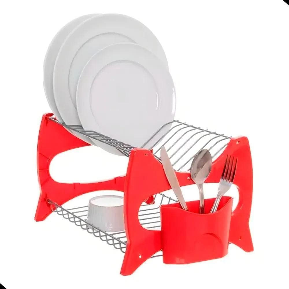 Escorredor De 13 Pratos Duplo Com Porta Talher E Copos Cor V