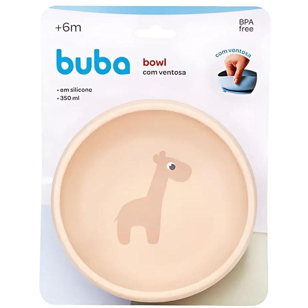 Bowl Em Silicone Com Ventosa Bege Girafa 20896 - Buba