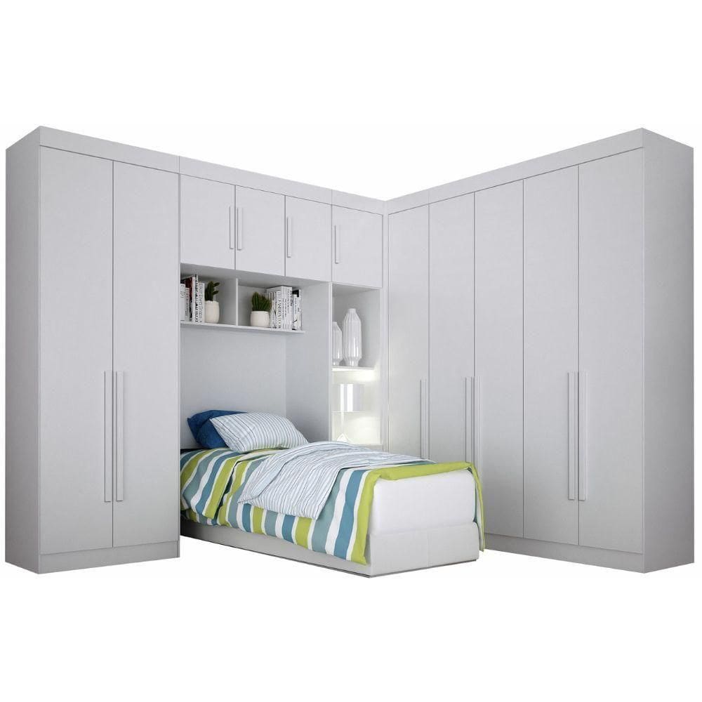 Conjunto Guarda Roupa Modulado Orion Branco Solteiro 11 Portas 9 Gavetas Leifer Móveis