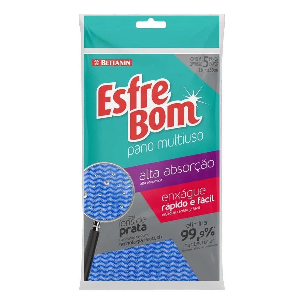 Pano Multiuso Alta Absorção 5 Unidades Azul Esfrebom