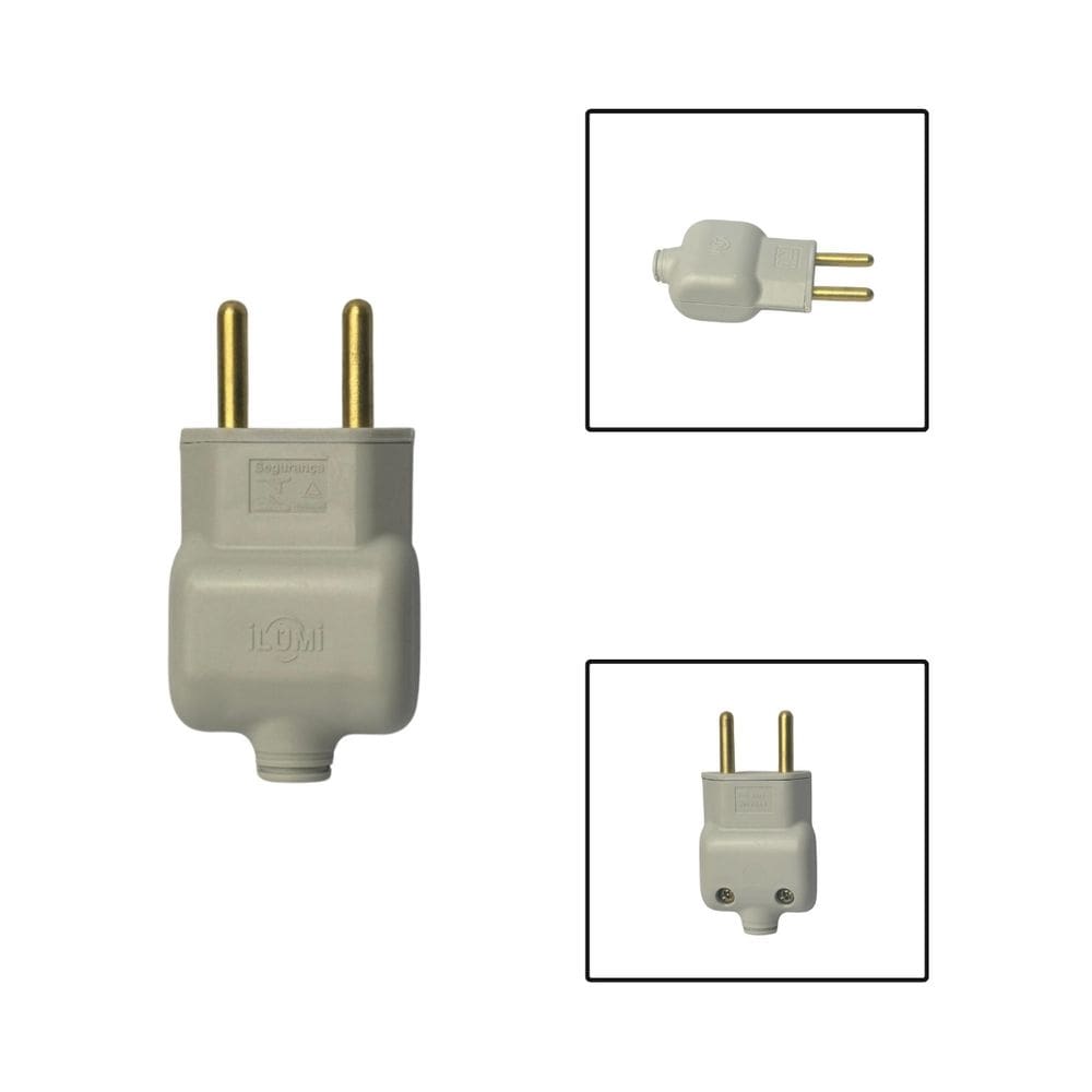 Tomada Plug Macho Prensa 2 Pinos 20A 250V Branco
