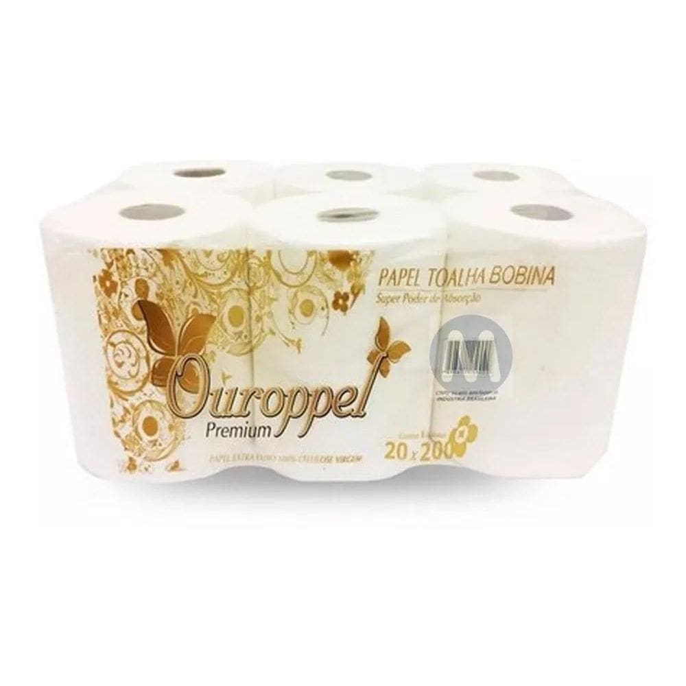 Papel Toalha Bobina 100% Celulose Bom Ouroppel 6 Rolos 200M