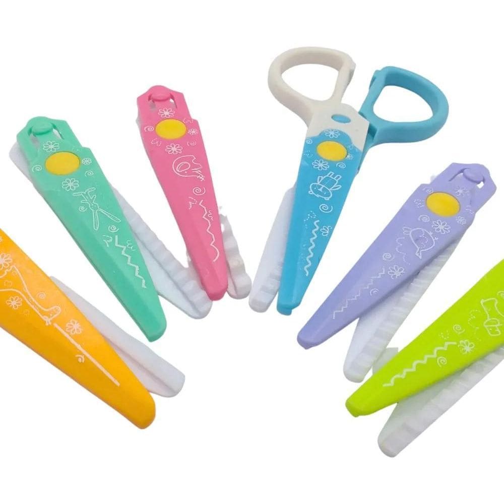 10X Tesoura Escolar Infantil Colorida Kit Com 6 Tipos De Co