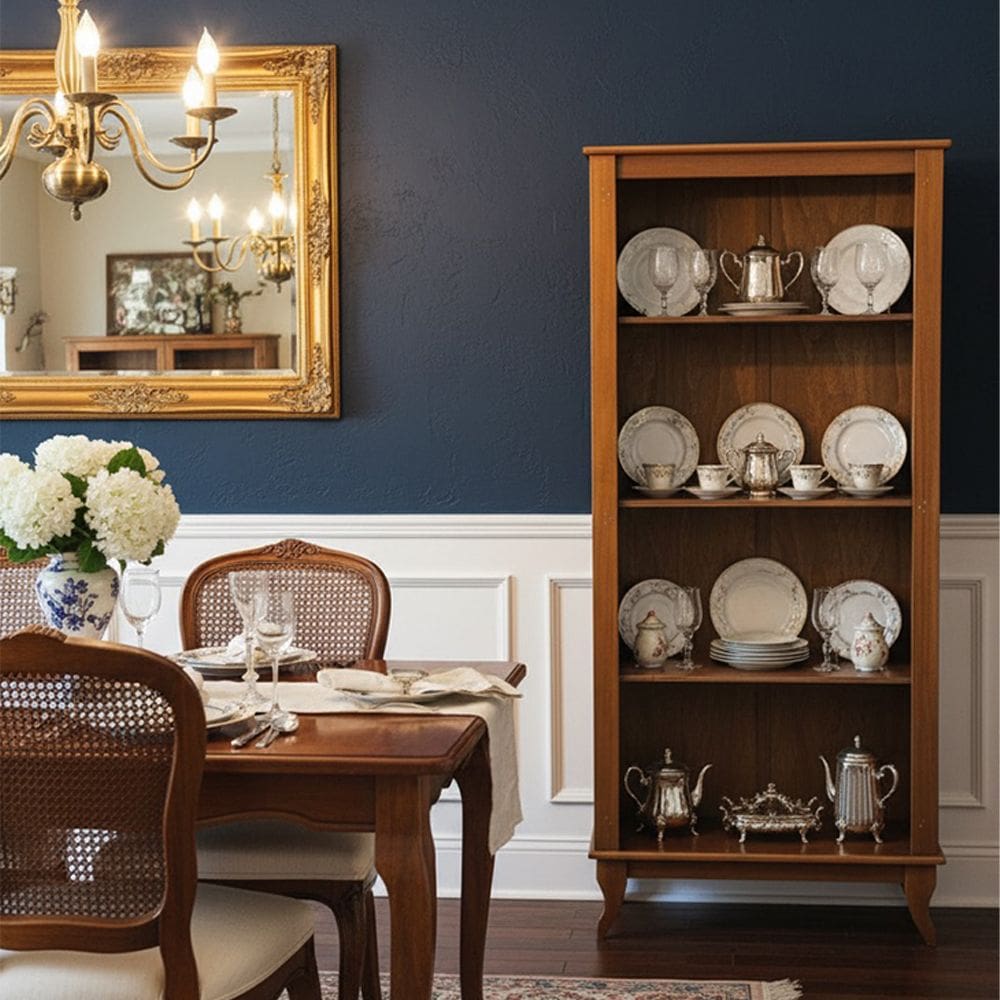 Cristaleira de Madeira Antiga sem Portas Luiz Xv Castanho