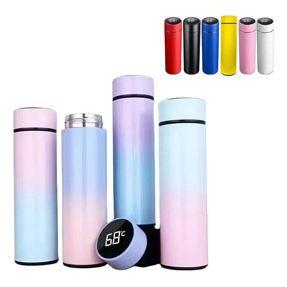 3X Garrafa Térmica Squeeze Medidor Temperatura 500 Ml Inox C