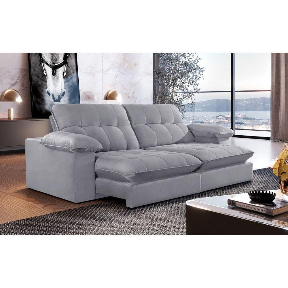 Sofá Retrátil Juiz De Fora 1,80m 2 Lugares Molas Ensac. Txr Prata