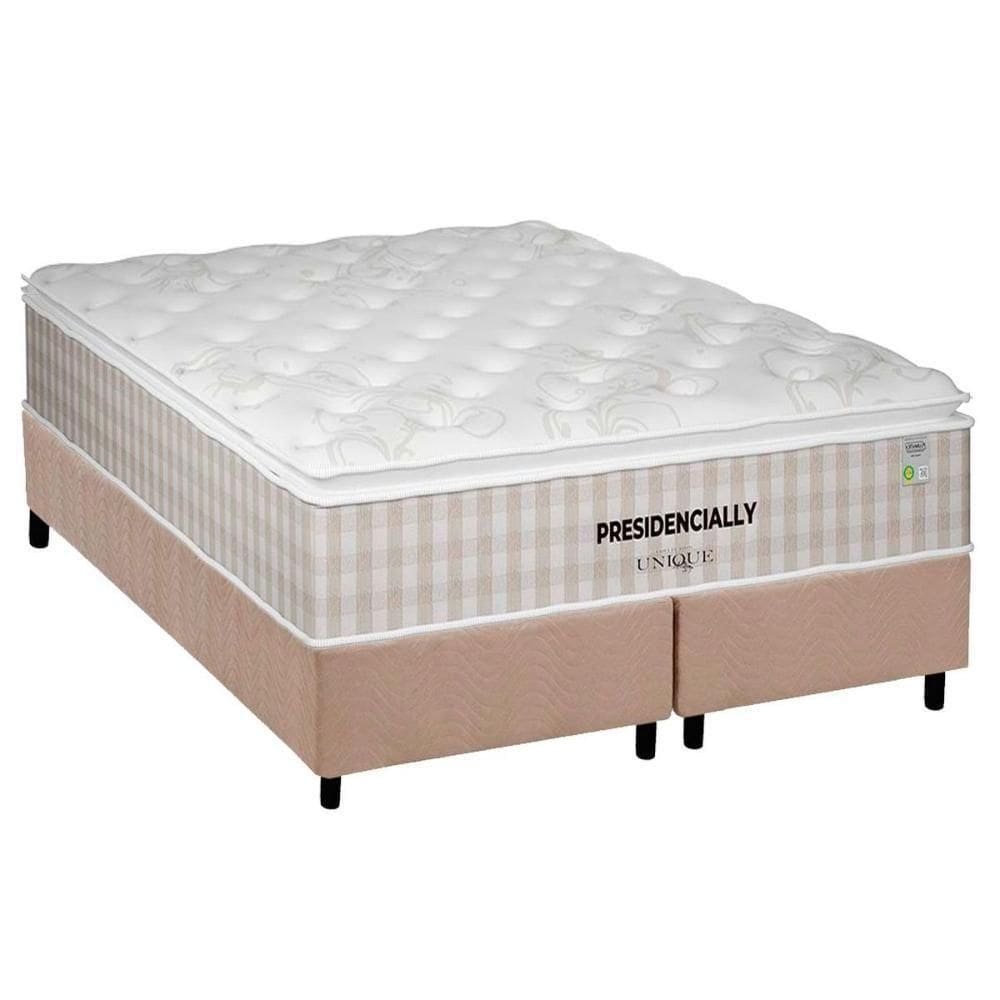 Cama Box Queen: Colchão Molas Ensacadas Plumatex Presidencially + Base Crc Suede Clean (158x198)