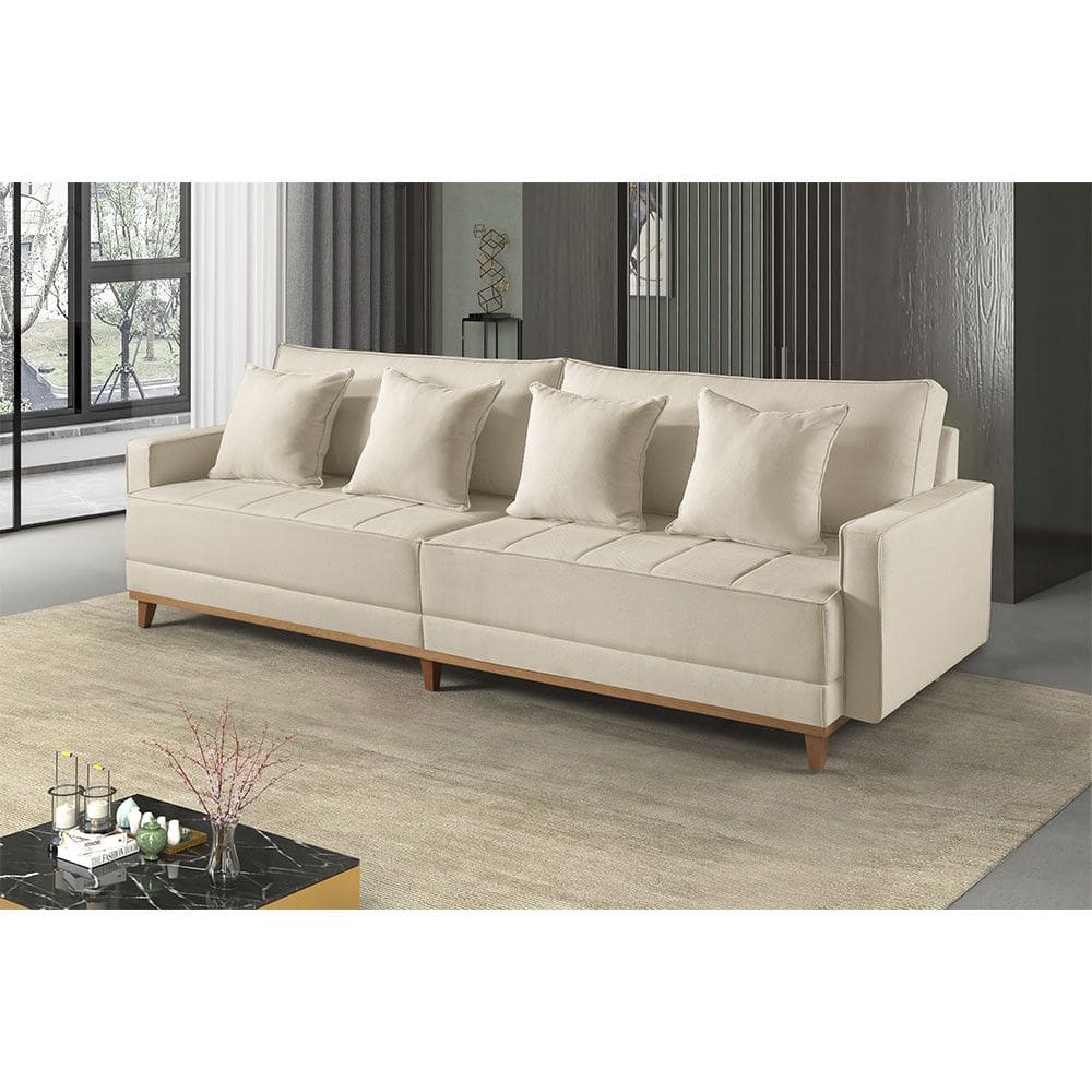 Sofa Fixo 4 Lugares M-199 2,20m Molas Bonnel Almofadas Soltas Linho Estofados Martins