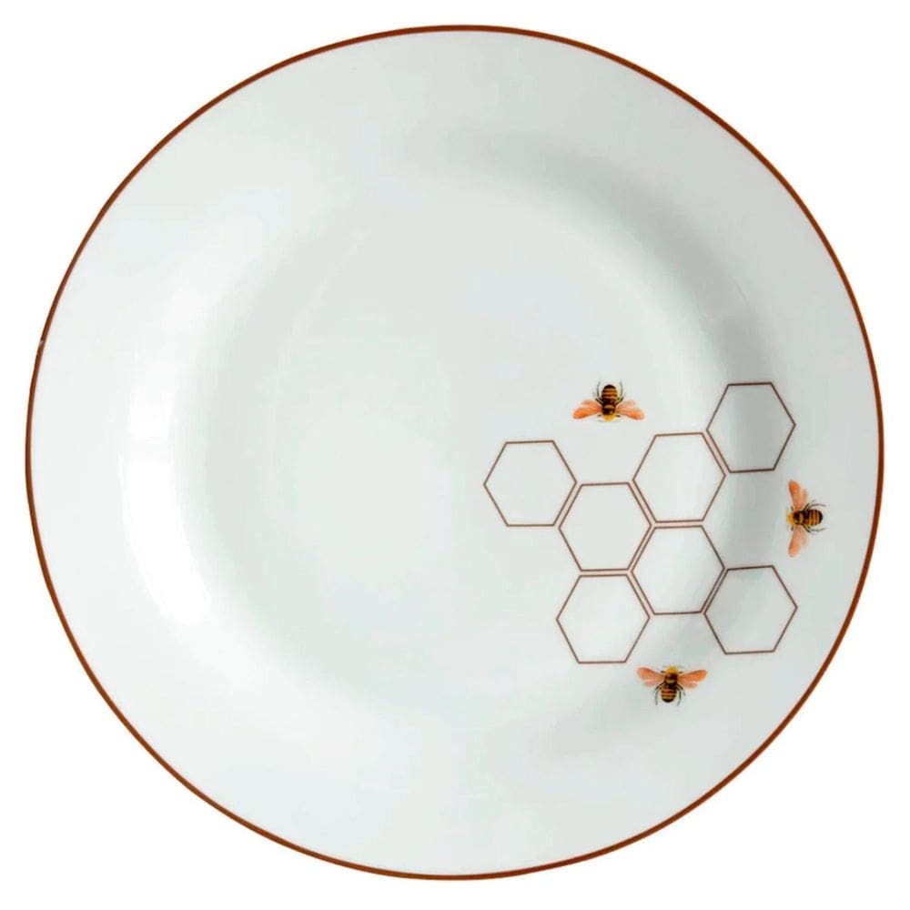 Prato Raso Jantar Refeição 27Cm Abelha Porcelana Decorada