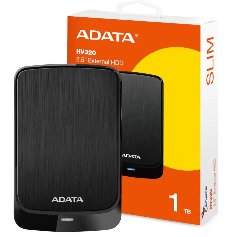 HD Externo Portátil ADATA HV320 1TB, USB 3.2, Gen1, 5400RPM 2.5” 125mm x 80mm x 11.5mm, Preto