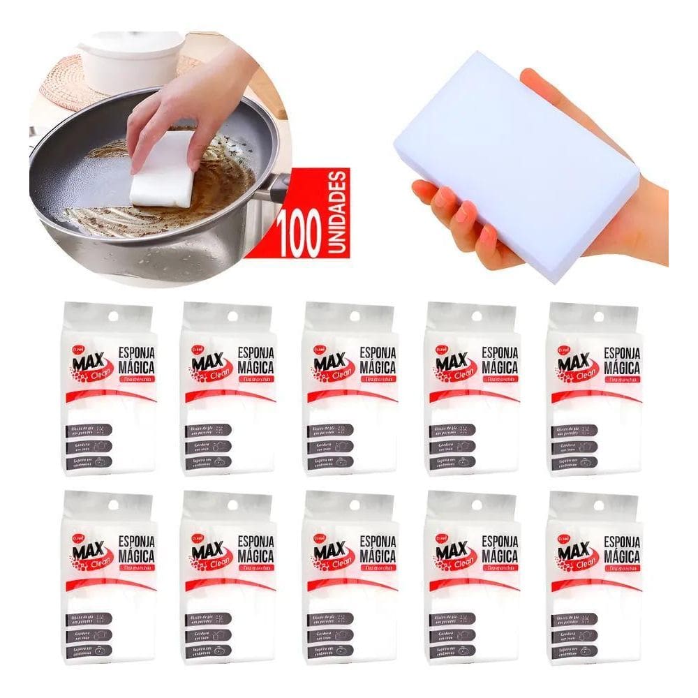 Kit 100 Esponja Mágica Bucha Melamina Buchinha Multiuso Buxa