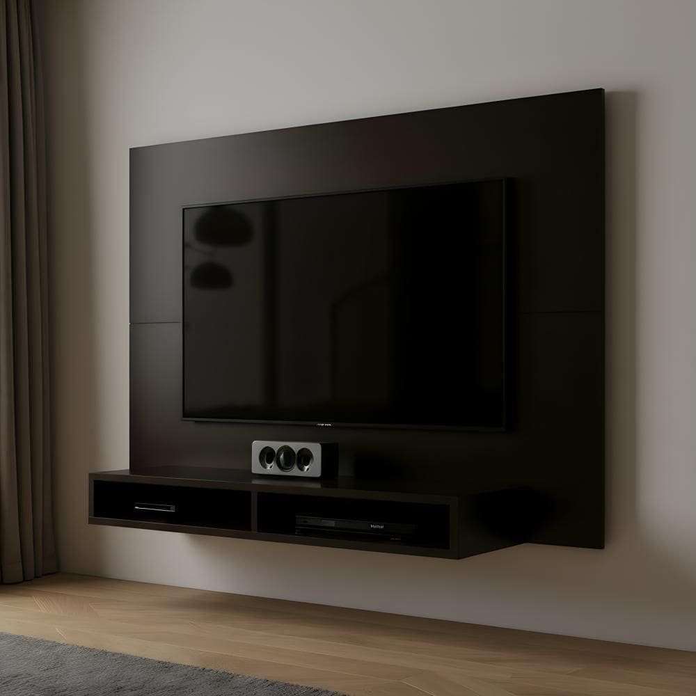 Painel Suspenso Para Parede Tv 43 Polegadas 1,20m Com Nicho - Preto Preto