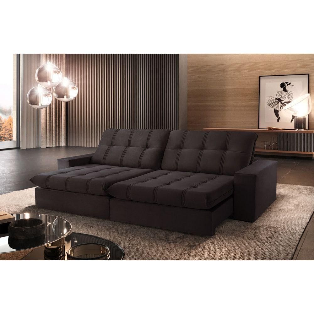 Sofá Retrátil Caparaó 2,10m 3 Lugares Molas Ensacadas Txr Marrom