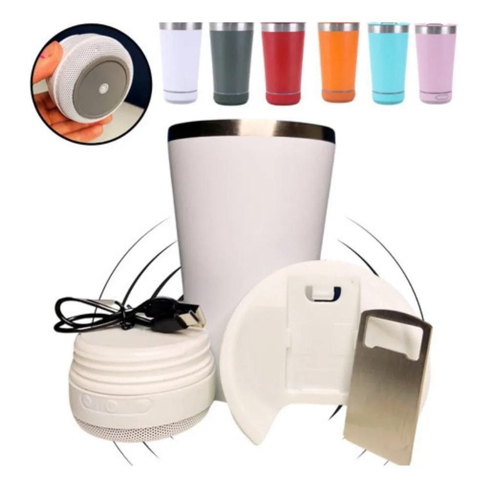 10X Copo Termico Com Caixa De Som Bluetooth Led Tampa Abri