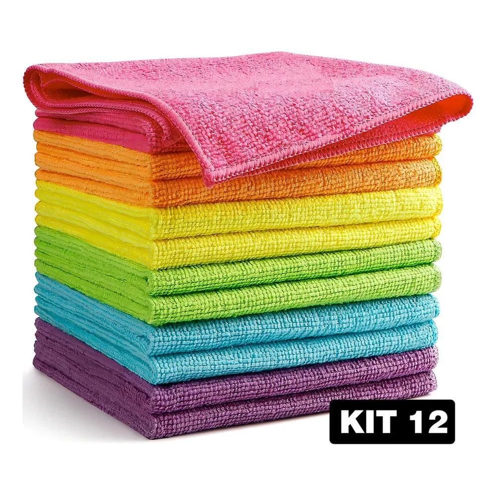 Kit 12 Panos Microfibra 35X55 Cozinha Limpeza Automotivo Cor