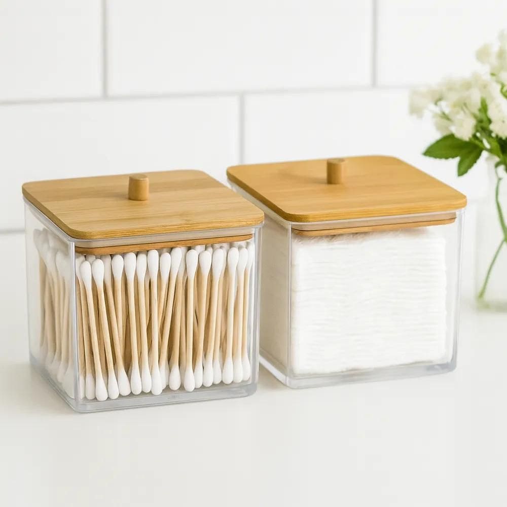 2X Kit Higiene Porta Algodão E Cotonete Para Banheiro E Quar