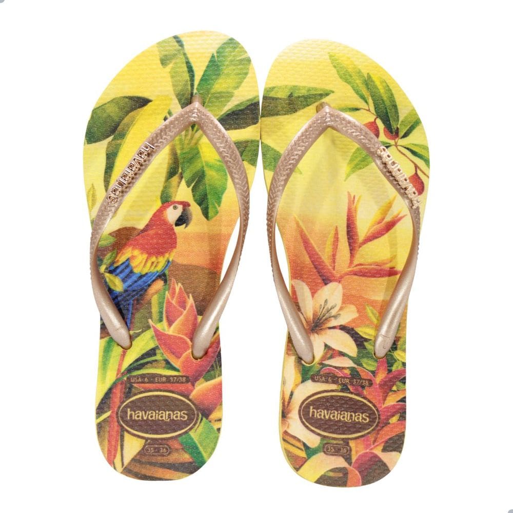 Chinelo Feminino Havaianas Slim Tropical Amarelo Caja