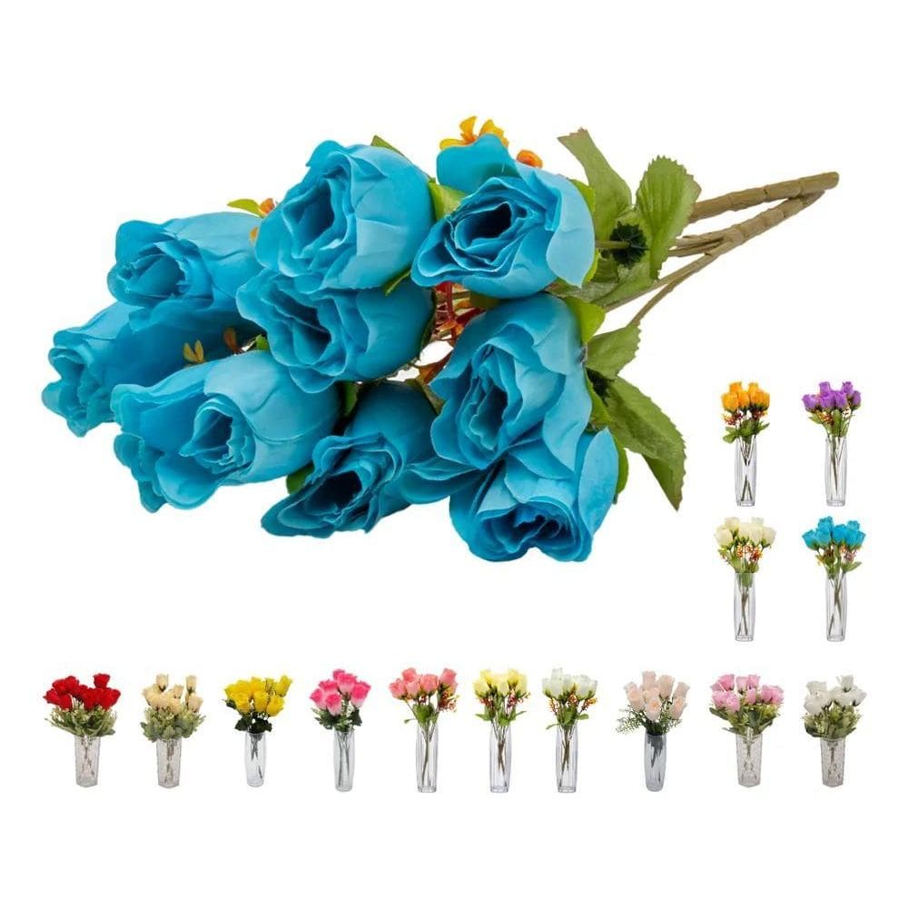 40 Botão Rosa 8 Buques Flor A Azul Ciano